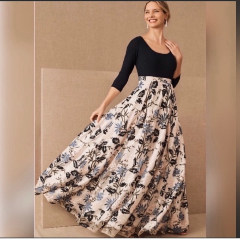 BHLDN Black and White Floral Maxi Dress